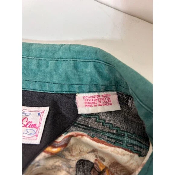 Vintage Panhandle Slim size M Pearl Snap Western Button Down Shirt Horses j - Picture 10 of 12